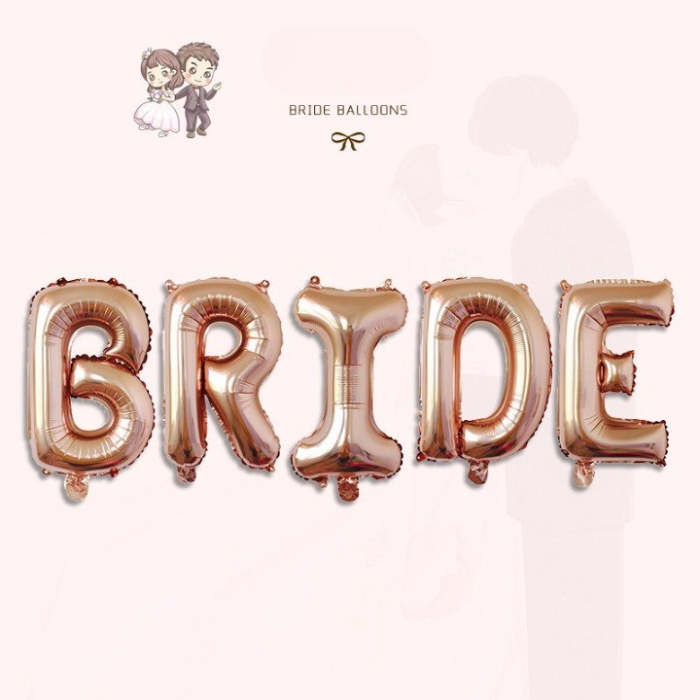 Set Baloane din Folie Metalizata, , Model Scris Bride, Litere de 40 cm, Tema Iubire, Baloane Party, Ambalaj Individual, Pai Inclus, Umflare cu Aer sau Heliu, Roz [2]