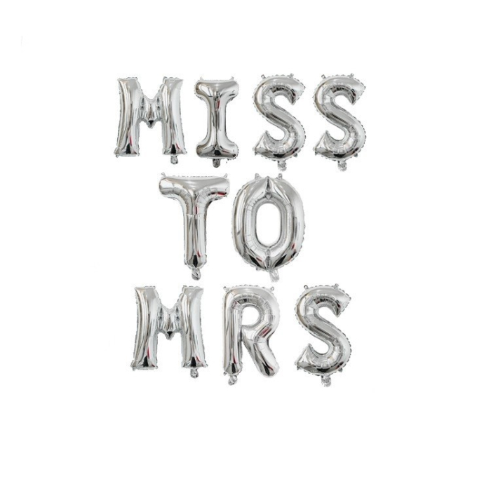 Set Baloane din Folie Metalizata, , Model Scris Miss to Mrs, Litere de 40 cm, Tema Iubire, Baloane Party, Ambalaj Individual, Pai Inclus, Umflare cu Aer sau Heliu, Argintiu [3]