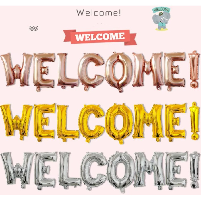 Set Baloane din Folie Metalizata, , Model WELCOME!, Litere de 40 cm, Baloane Party, Ambalaj Individual, Pai Inclus, Umflare cu Aer sau Heliu, Argintiu [5]