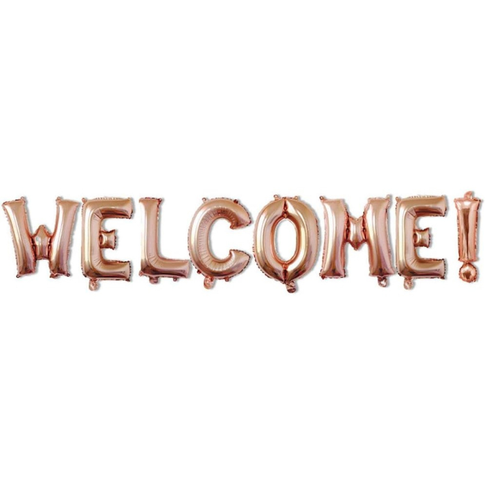 Set Baloane din Folie Metalizata, , Model WELCOME!, Litere de 40 cm, Baloane Party, Ambalaj Individual, Pai Inclus, Umflare cu Aer sau Heliu, Roz [5]
