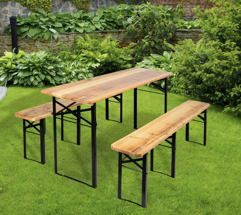 Set berarie din lemn masiv, pliabil, pentru terasa sau gradina, o masa si doua banci, 177x46cm, natur [8]