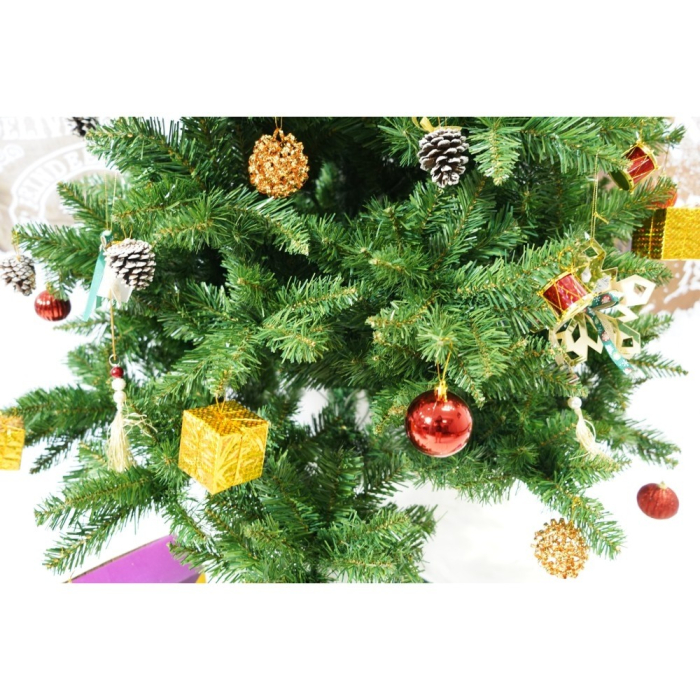 Set brad artificial de Craciun si elemente decorative, nins, decorat cu conuri pin, pentru interior/exterior, inaltime 210 cm, diametru 131 cm, 630 ramuri, , alb/verde, suport metalic inclus [4]