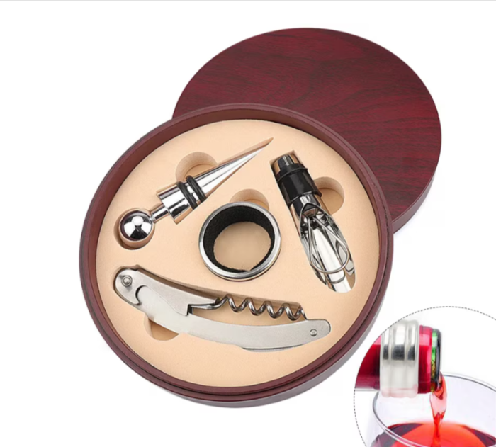 Set Cadou Premium pentru Vin cu 4 Accesorii din Otel Inoxidabil si Cutie Eleganta din Lemn, ORIGINAL DEALS [9]