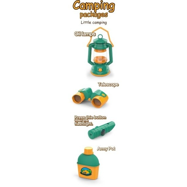 Set camping exterior/interior pentru copii, 7 accesorii cu tematica si cort, multicolor [2]