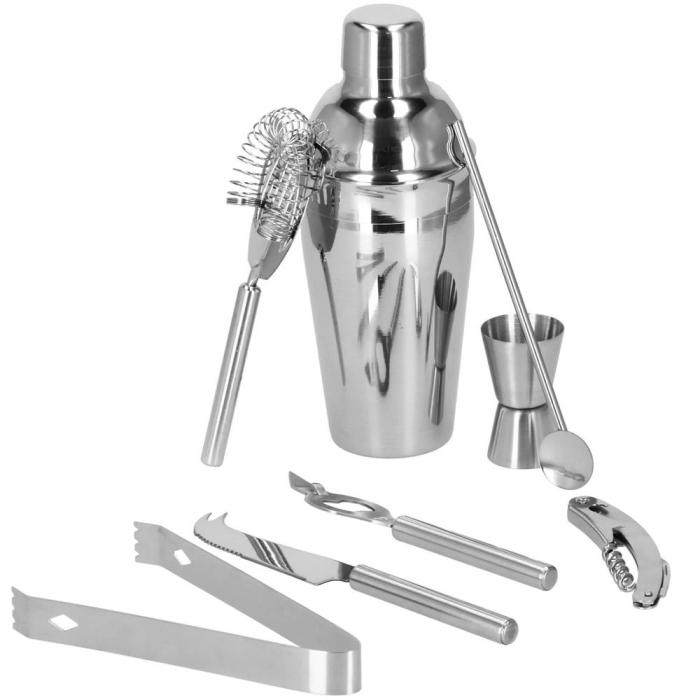 Set Cocktail Shaker Kit pentru barmani 550ml, KI22, suport bambus, 9 piese [22]