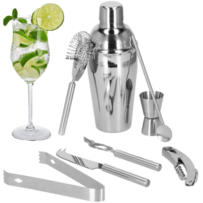 Set Cocktail Shaker Kit pentru barmani 550ml, KI22, suport bambus, 9 piese [34]