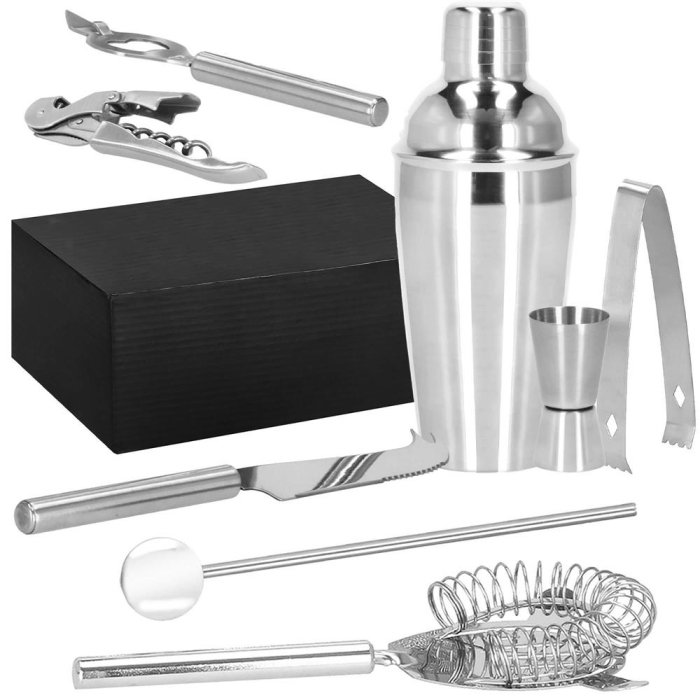 Set Cocktail Shaker Kit pentru barmani 550ml, KI22, suport bambus, 9 piese [27]