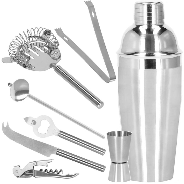 Set Cocktail Shaker Kit pentru barmani 550ml, KI22, suport bambus, 9 piese [30]