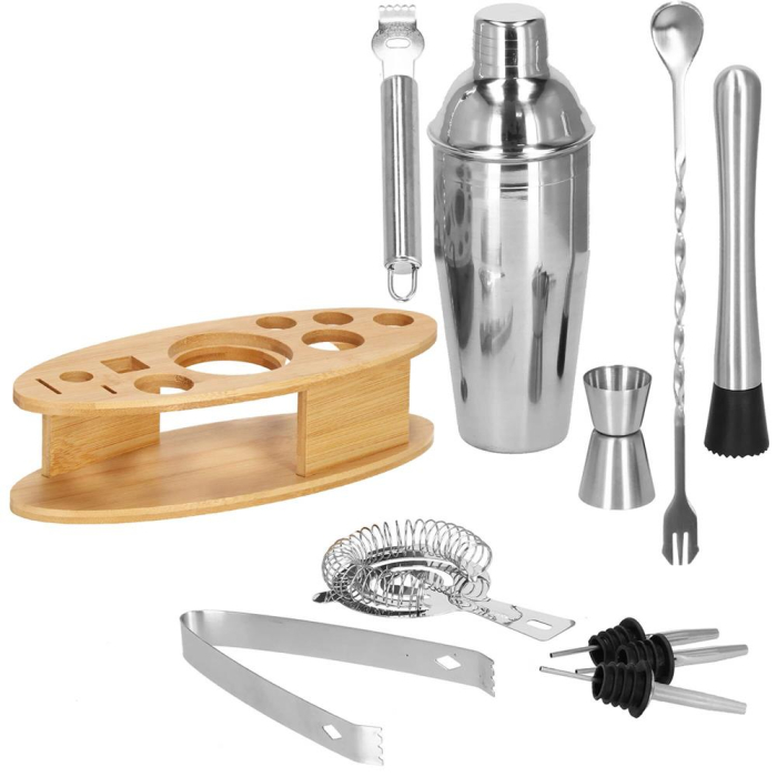 Set Cocktail Shaker Kit pentru barmani 550ml, KI24, suport bambus, 11 piese [34]