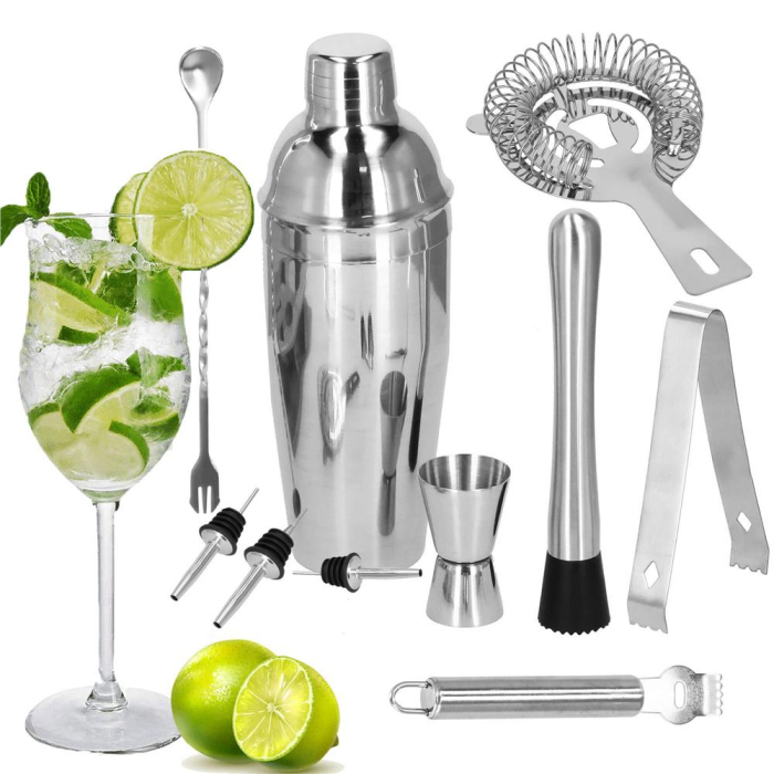 Set Cocktail Shaker Kit pentru barmani 550ml, KI24, suport bambus, 11 piese [27]