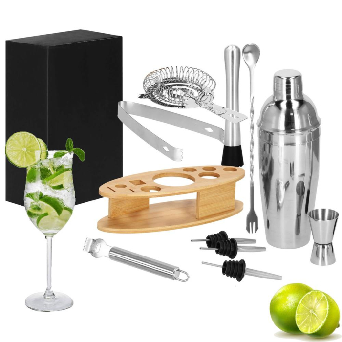 Set Cocktail Shaker Kit pentru barmani 550ml, KI24, suport bambus, 11 piese [29]