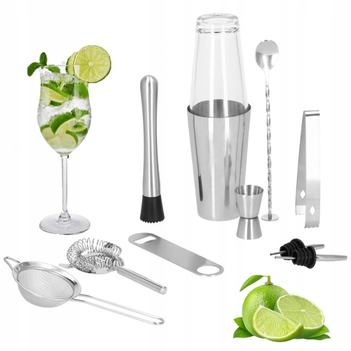 Set Cocktail Shaker Kit pentru barmani 750ml, KI10, suport bambus, 12 piese [14]