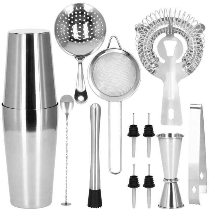 Set Cocktail Shaker Kit pentru barmani 750ml, KI11, suport bambus, 14 piese [20]