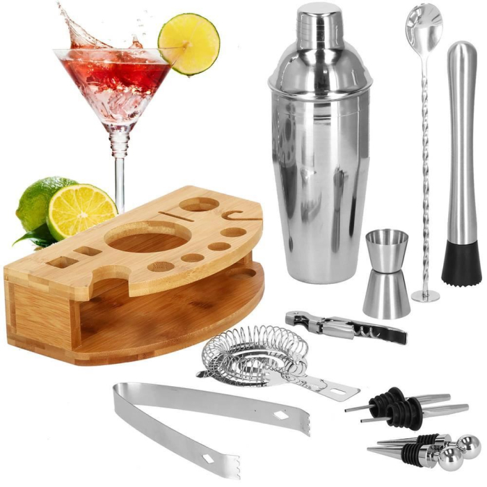 Set Cocktail Shaker Kit pentru barmani 750ml, KI12, suport bambus, 12 piese [8]