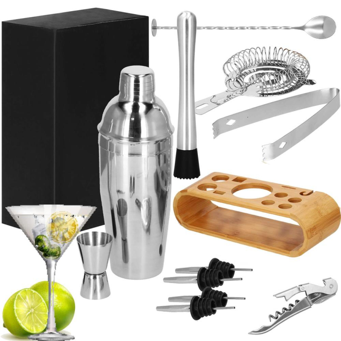 Set Cocktail Shaker Kit pentru barmani 750ml, KI25, suport bambus, 12 piese [21]