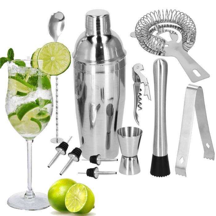 Set Cocktail Shaker Kit pentru barmani 750ml, KI25, suport bambus, 12 piese [24]