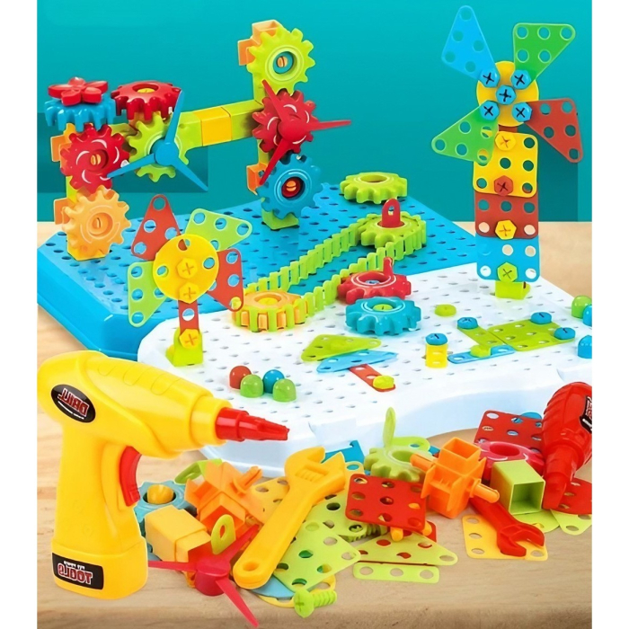 Set Constructie Bormasina Magica cu Servieta, , 310 Piese, Albastru, Piese Multicolore, Plastic, 31x46 cm [2]