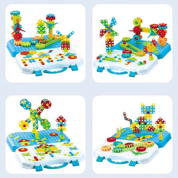 Set Constructie Bormasina Magica cu Servieta, , 310 Piese, Albastru, Piese Multicolore, Plastic, 31x46 cm [6]