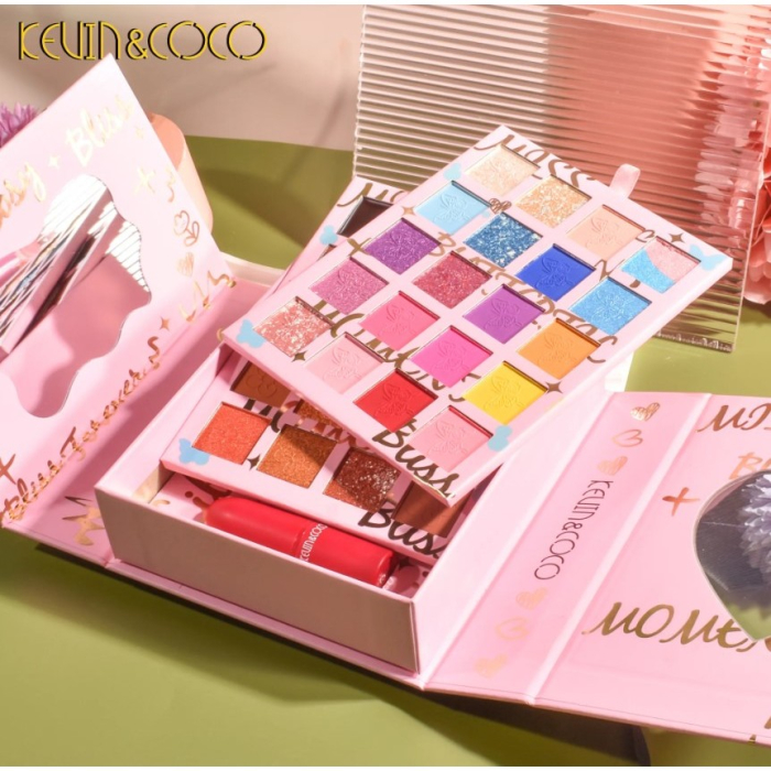 Set cosmetice Kevin&Coco, 4 Lip gloss, paleta farduri 40 culori nuante nude / rose, cutie cadou, Fara Sulfati, Pudra Compacta, Clasic, 17 x 14 x 5 cm, multicolor [4]