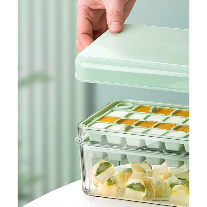 Set Cutie pentru Gheata, , Uz Casnic, Doua Tavite pentru Cuburi, Capac Etans, Lopata, 23.5x13.3x10 cm, Verde [4]