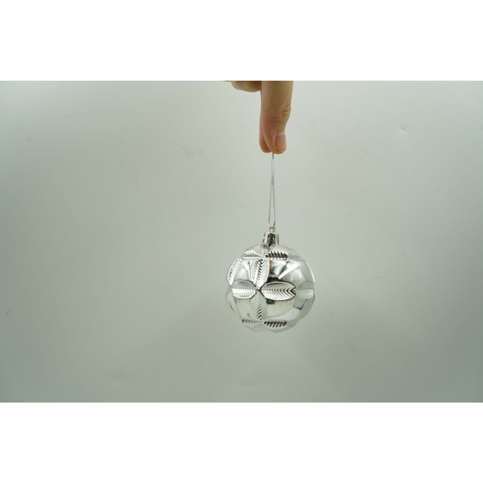 Set de 12 ornamente de brad, , de tip Glob, Argintiu, din plastic, cu finisaj sclipitor , cutie 6 cm adancime x 30 cm inaltime x 18 cm lungime) [4]