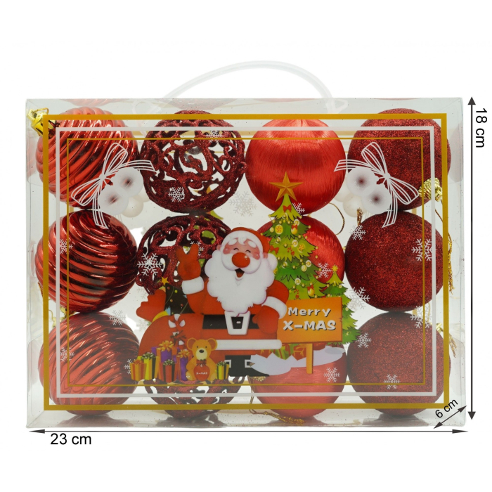 Set de 12 ornamente de brad, , de tip Glob, Rosu, din polistiren, cu finisaj sclipitor , cutie 6 cm adancime x 23 cm lungime x 18 cm inaltime [6]