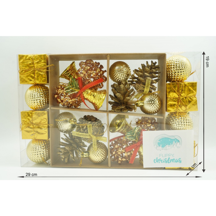 Set de 24 ornamente de brad, , de tip Glob, Multicolor, din polistiren, cu finisaj sclipitor , cutie 5 cm adancime x 29 cm lungime x 19 cm inaltime [6]