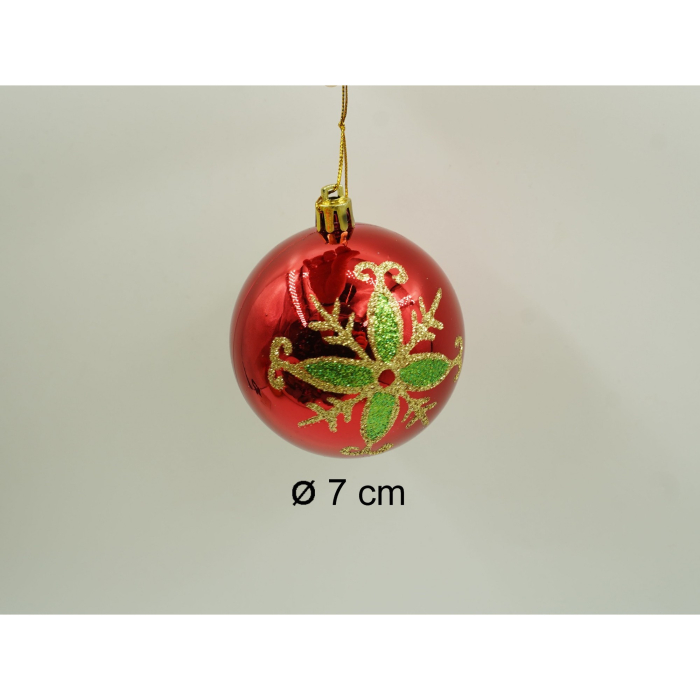 Set de 24 ornamente de brad, , de tip Glob, Rosu/ Auriu, cu ø de 7 cm, din plastic, cu finisaj sclipitor , cutie 16 cm lungime x 36 cm inaltime x 16 cm adancime [6]