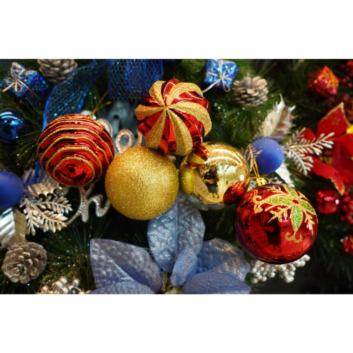 Set de 24 ornamente de brad, , de tip Glob, Rosu/ Auriu, cu ø de 7 cm, din plastic, cu finisaj sclipitor , cutie 16 cm lungime x 36 cm inaltime x 16 cm adancime [5]