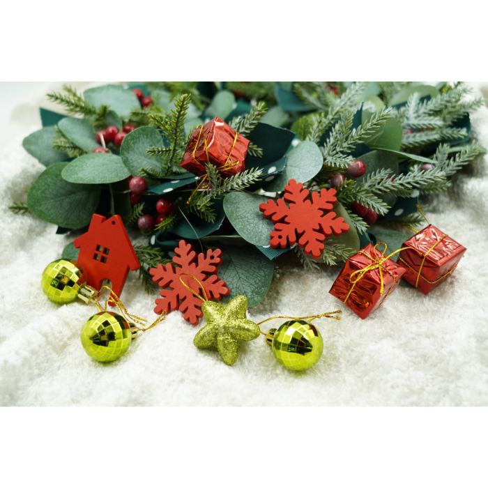 Set de 24 ornamente de brad, , de tip Glob, Rosu/ Auriu, din polistiren, cu finisaj sclipitor , cutie 3 cm adancime x 20 cm lungime x 14 cm inaltime [2]