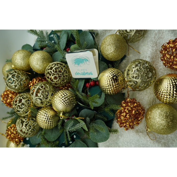 Set de 28 ornamente de brad, , de tip Glob, Cupru/ Auriu, din polistiren, cu finisaj sclipitor , cutie 18 cm adancime x 22 cm inaltime x 18 cm lungime) [4]