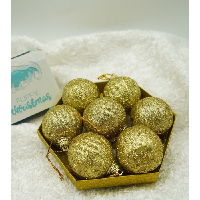 Set de 35 ornamente de brad, , de tip Glob, Rosu/ Auriu, din polistiren, cu finisaj sclipitor , cutie 11 cm adancime x 19 cm inaltime x 11 cm lungime) [9]