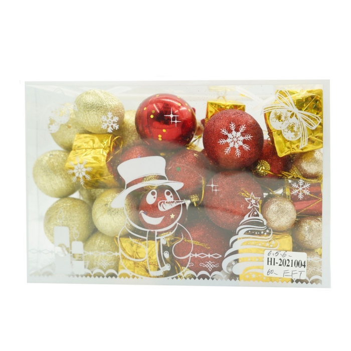 Set de 45 ornamente de brad, , de tip Glob, , din polistiren, cu finisaj sclipitor , cutie 8 cm adancime x 24 cm lungime x 16 cm inaltime [1]