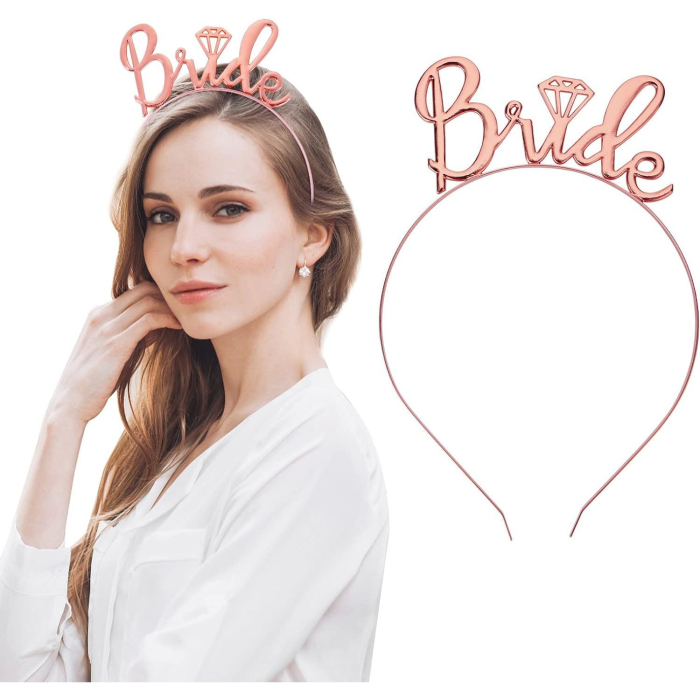 Set de Accesorii pentru Mireasa, , Coronita, Panglica, Stickere, Voal, Model Bride To Be, Tematica Nunta, Alb-Roz [3]