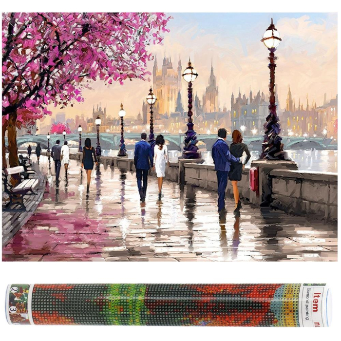 Set de broderie cu diamante 5D, 30x40cm, model Alee pietonala langa rau [18]
