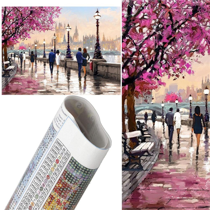 Set de broderie cu diamante 5D, 30x40cm, model Alee pietonala langa rau [21]