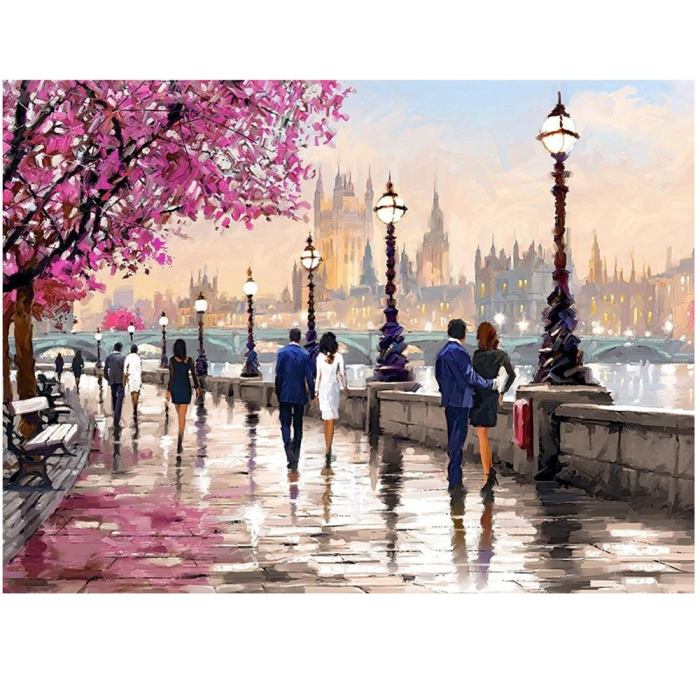 Set de broderie cu diamante 5D, 30x40cm, model Alee pietonala langa rau [2]