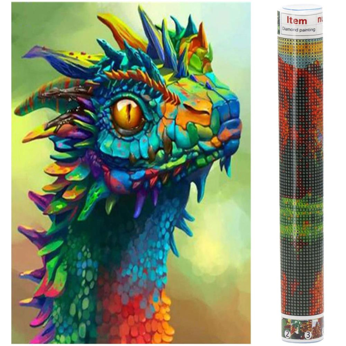 Set de broderie cu diamante 5D, 30x40cm, model Cap de dragon [17]