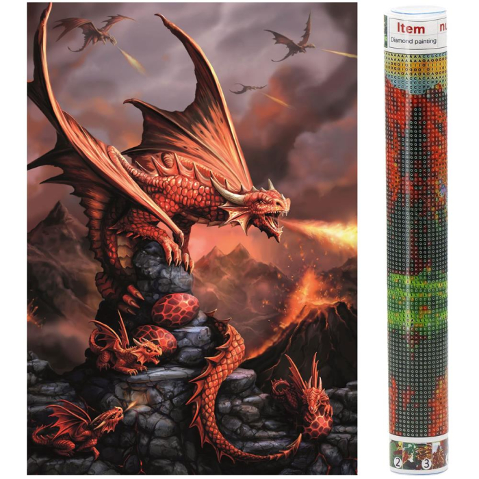 Set de broderie cu diamante 5D, 30x40cm, model Dragon cu pui [18]