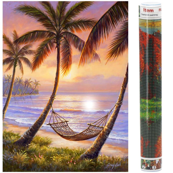Set de broderie cu diamante 5D, 30x40cm, model Hamac pe plaja [17]