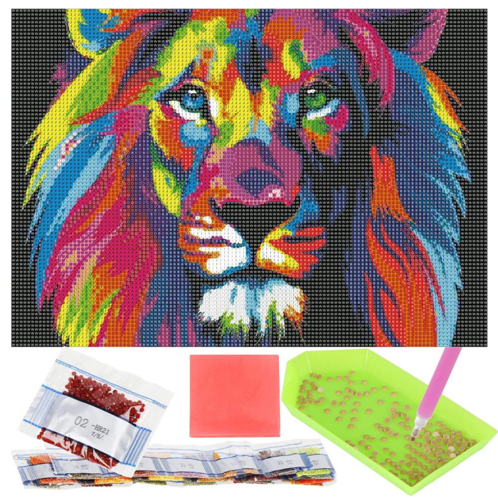 Set de broderie cu diamante 5D, 30x40cm, model Leu [16]