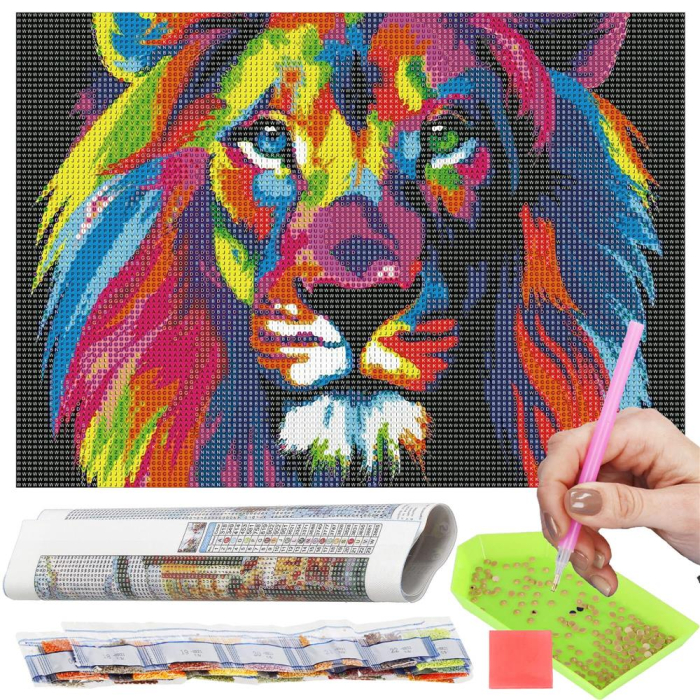 Set de broderie cu diamante 5D, 30x40cm, model Leu [17]