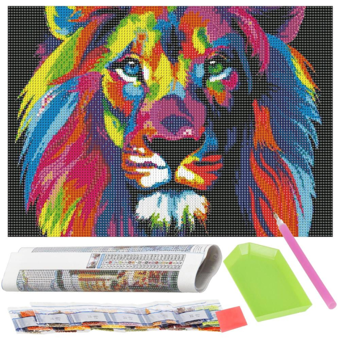 Set de broderie cu diamante 5D, 30x40cm, model Leu [1]