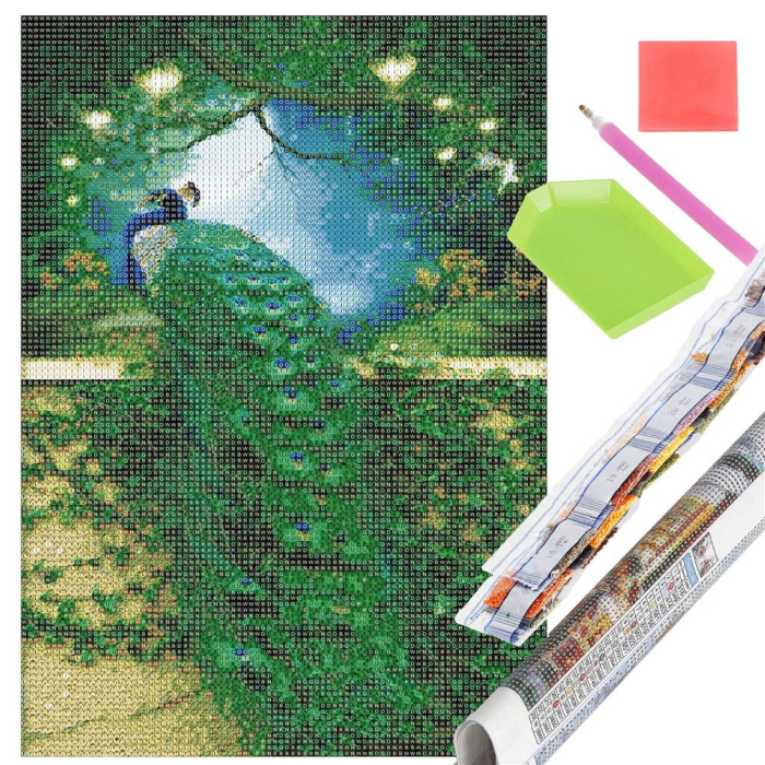 Set de broderie cu diamante 5D, 30x40cm, model Paun [18]