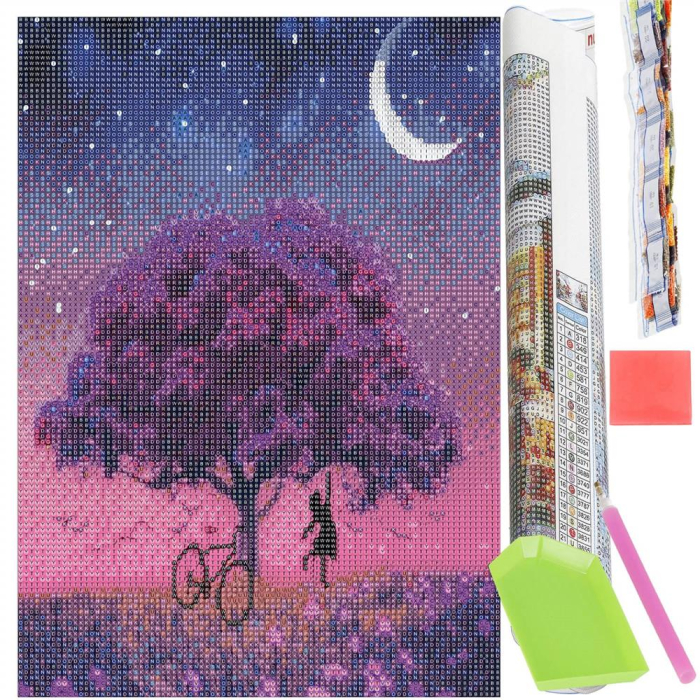 Set de broderie cu diamante 5D, 30x40cm, model Pom inflorit sub luna [21]