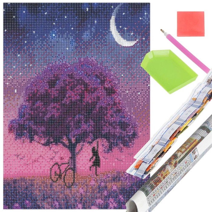 Set de broderie cu diamante 5D, 30x40cm, model Pom inflorit sub luna [19]