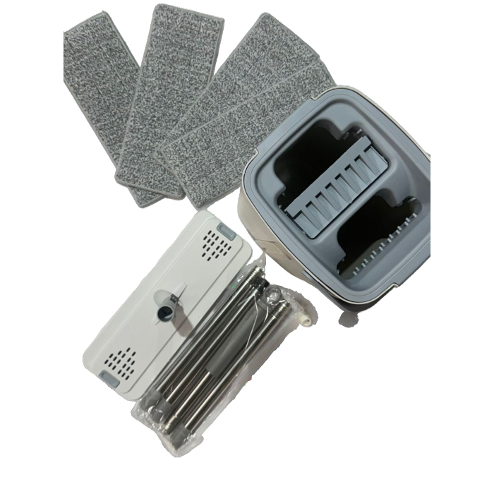 Set de Curatenie, , Mop si Galeata, Capacitate 5.7 l, 4 Rezerve Microfibra Incluse, Plastic, Utilizare Umeda/Uscata, Stoarcere Fara Maini, Albastru/Alb [11]