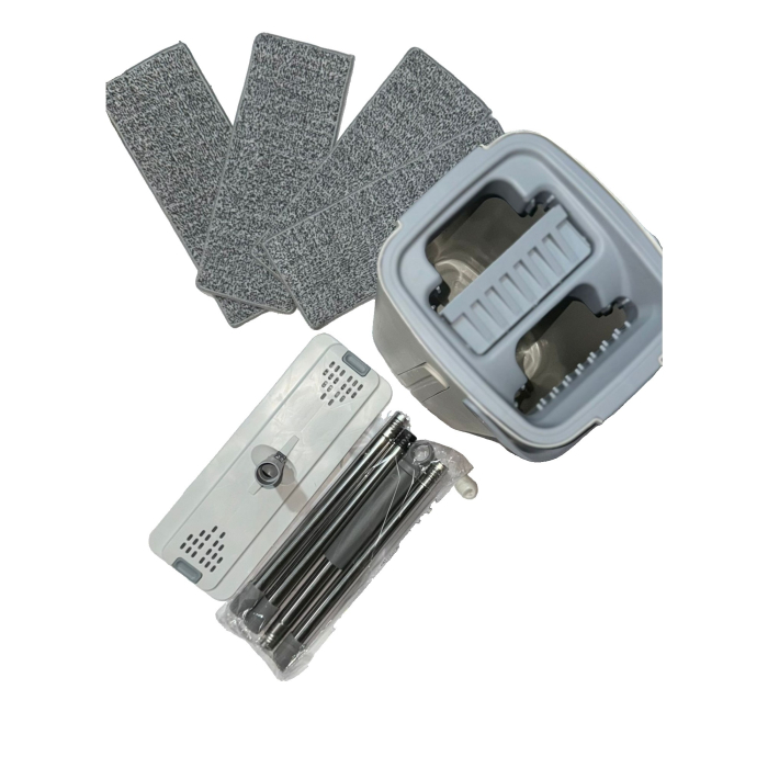 Set de Curatenie, , Mop si Galeata, Capacitate 5.7 l, 4 Rezerve Microfibra Incluse, Plastic, Utilizare Umeda/Uscata, Stoarcere Fara Maini, Albastru/Alb [9]