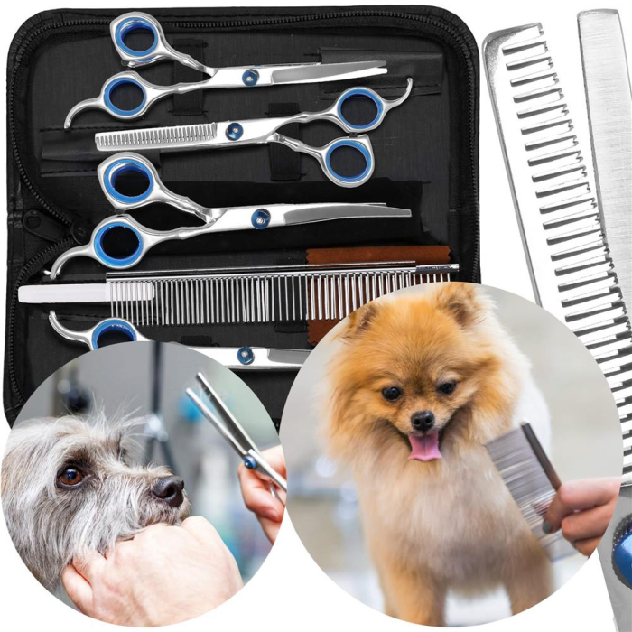 Set de ingrijire pentru animale de companie, cu 4 foarfece pentru tuns si accesorii [17]