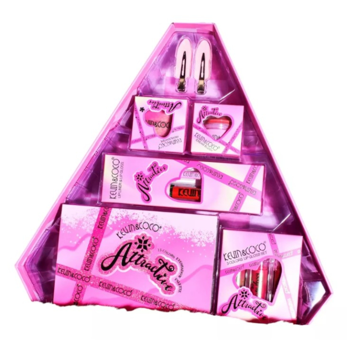Set de Machiaj din 6 Piese Kevin&Coco, Farduri de Pleoape, Iluminator, Lip Gloss-uri, Creioane de Buze, Blush, Agrafe, Model Atractive, 35x33x10.5 cm, Multicolor [2]